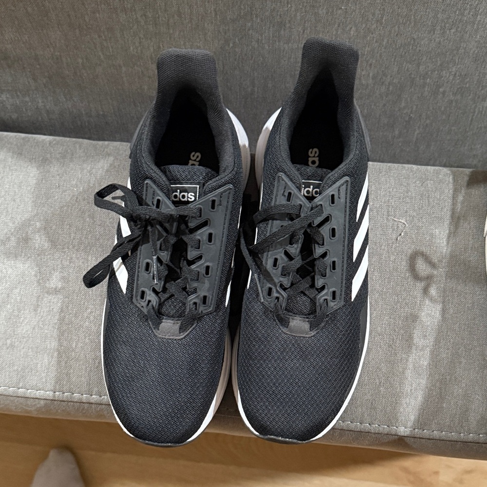 Adidas Men's Black Athletic Shoes with White Stripes